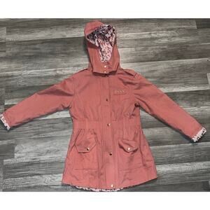 DKNY Girls Blush Rose Denim Style Jacket Size X Large 14-16 Removable Hood